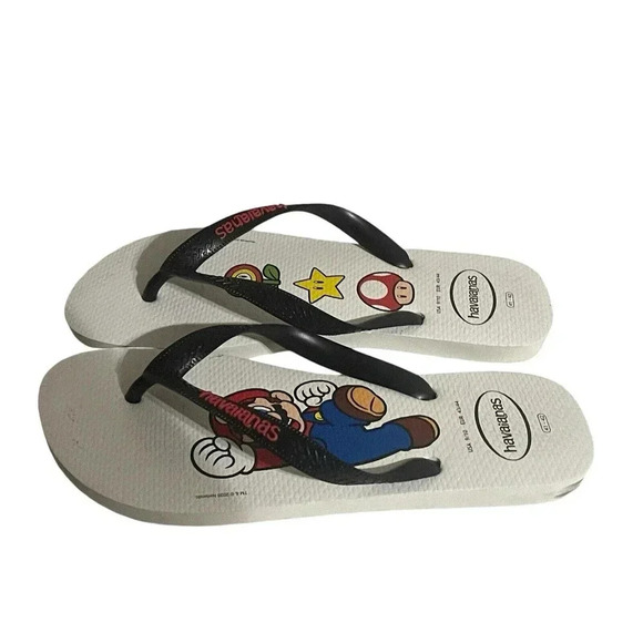 Havaianas Unisex Men’s Mario Bros Sandal White/Black Flip Flop Size 9/10 RARE